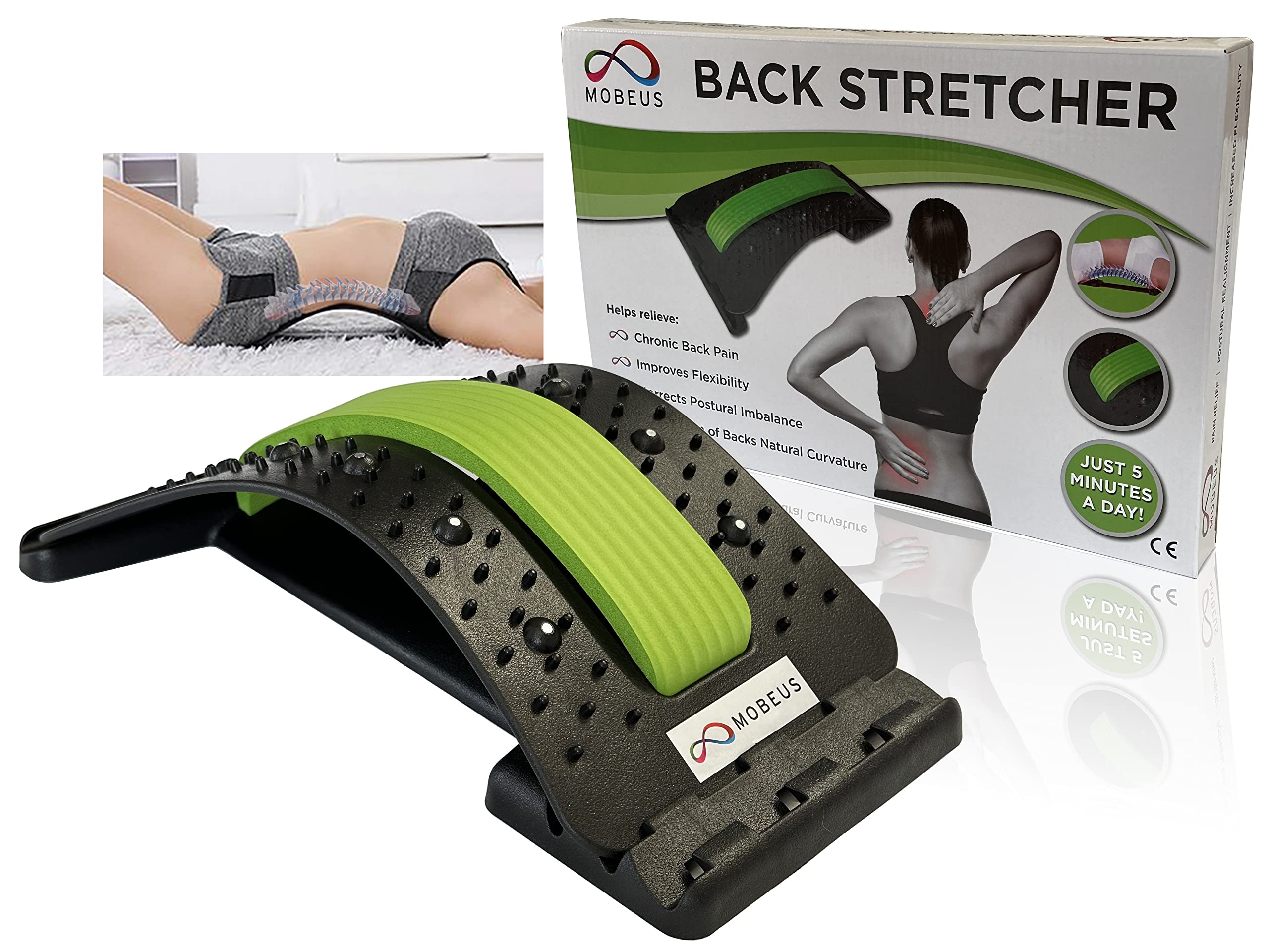 Mobeus Back Stretcher Posture Corrector - Massager For Lower Back Pain Relief | Relieve Muscle Tension in Lumbar Spine and Sciatica symptoms with our easy to use Multi Level Spine Board Back Cracker