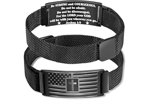 Fervia Stocking Stuffers - Flag Christian Cross Bible Verse Bracelets for Men Teen Boys Inspirational Christian Wristbands Religious Birthday Christmas Gifts Adjustable Stainless Steel Bracelet