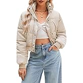 URMOSS Women's Cropped Puffer Jacket Long Sleeve Puffy Coat Winter Quilted Lightweight Jacket with Pockets