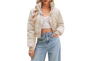 URMOSS Women's Cropped Puffer Jacket Long Sleeve Puffy Coat Winter Lightweight Quilted Padded Outwear with Pockets