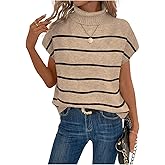 WDIRARA Women's Turtleneck Sweater Vest Cap Sleeve Pullovers Loose Oversized Knit Top Khaki XX-Large
