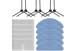 RINAKOU 16 Pack Replacement Accessories Kit Compatible With ILIFE V9 V9 Pro A12 PRO Robot Vacuum,6 Side Brushes,5 Mop Pads,5 Hepa Filters