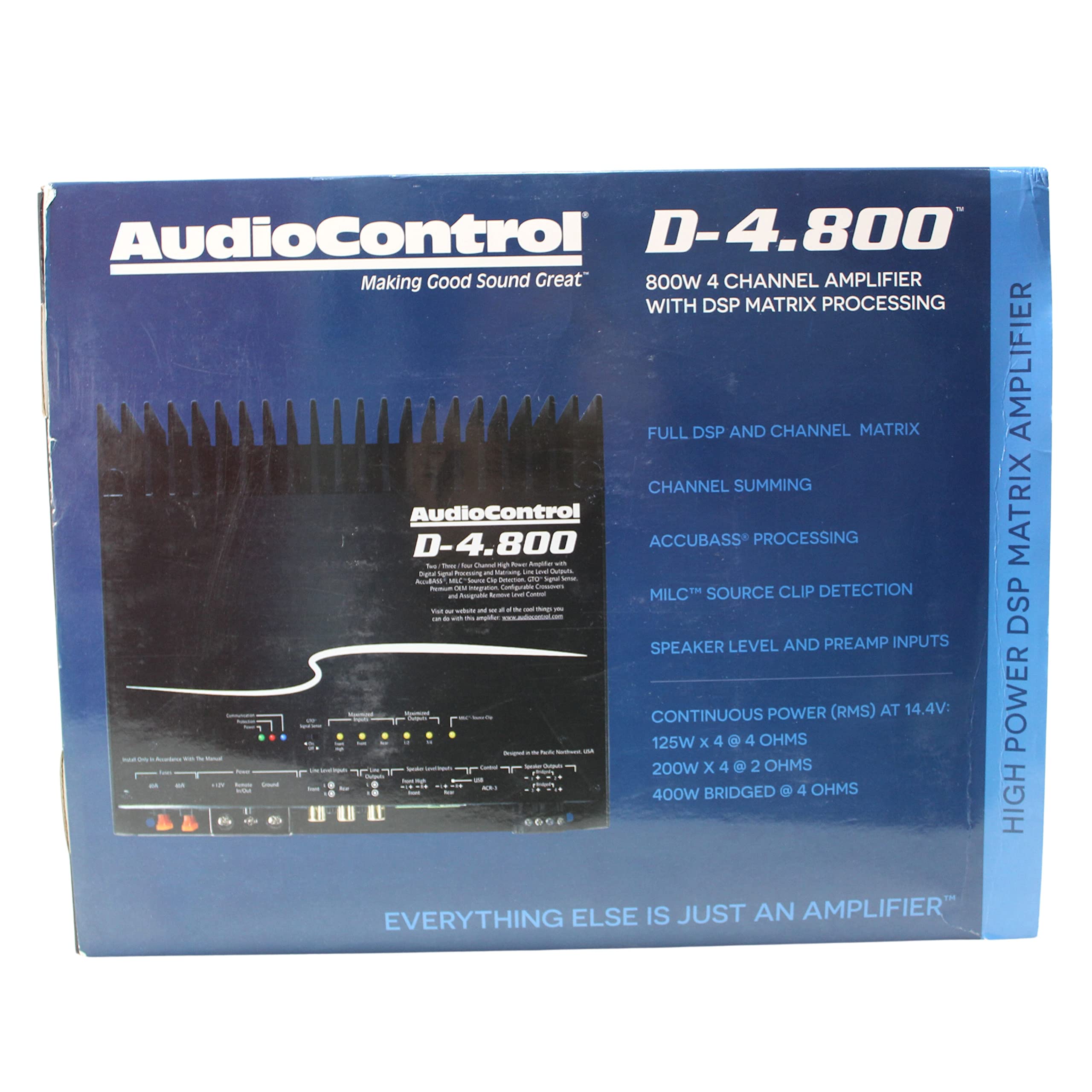 AudioControl D-4.800 4/3/2 Channel High Power 800 Watts Car Audio Amplifier W/DSP & Matrixing, Premium High-Fidelity