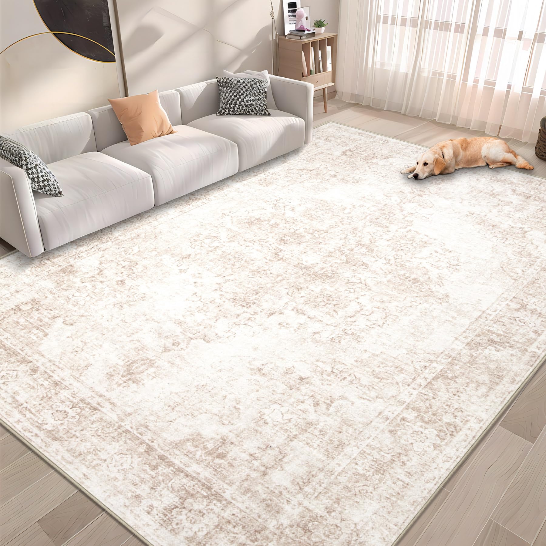 Photo 1 of Area Rug 6x9 Vintage Rug: Washable Indoor Medallion Rugs Low Pile Distressed Floor Carpet Retro Accent Rug for Living Room Bedroom Kitchen Dining Table Home Office(Retro Beige, 6'x9')