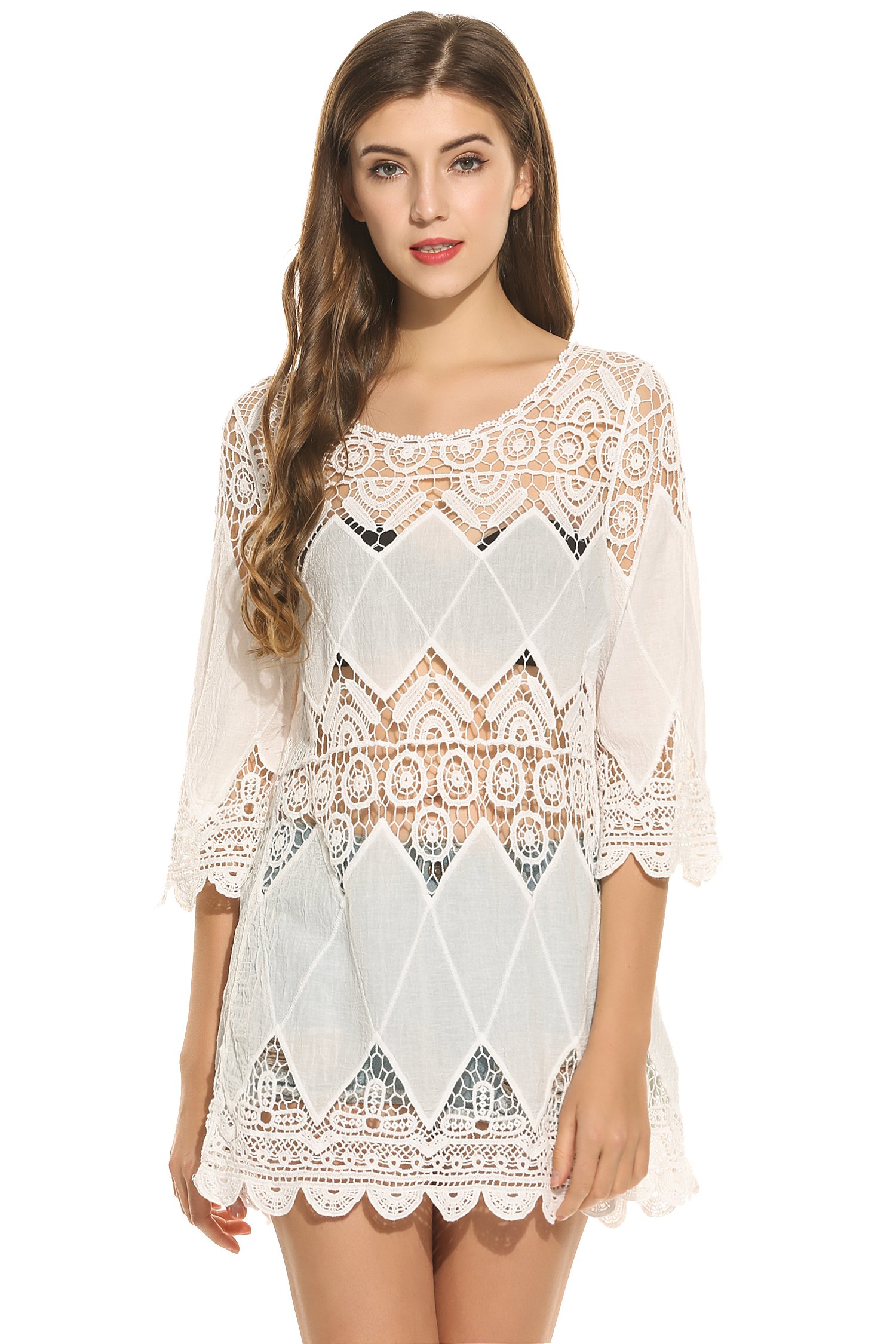 Ekouaer Cover Ups Women's Beach Dress Crochet Tunic Cover Up