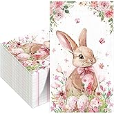 Easter Paper Napkins 100Pcs Pink Bunny Floral Napkins Spring Easter Egg Rabbit Flower Cocktail Napkins for Home Family Dinner Guest Hand Towels Bathroom Kitchen Spring Holiday Party Supplies (Pink)