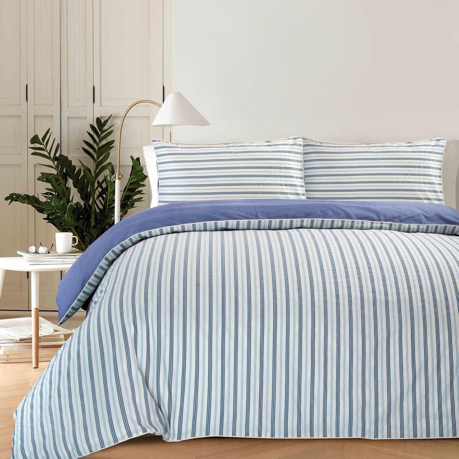 Soft Cotton Rich Chambray Woven Multi Colour Stripe Striped Reversible