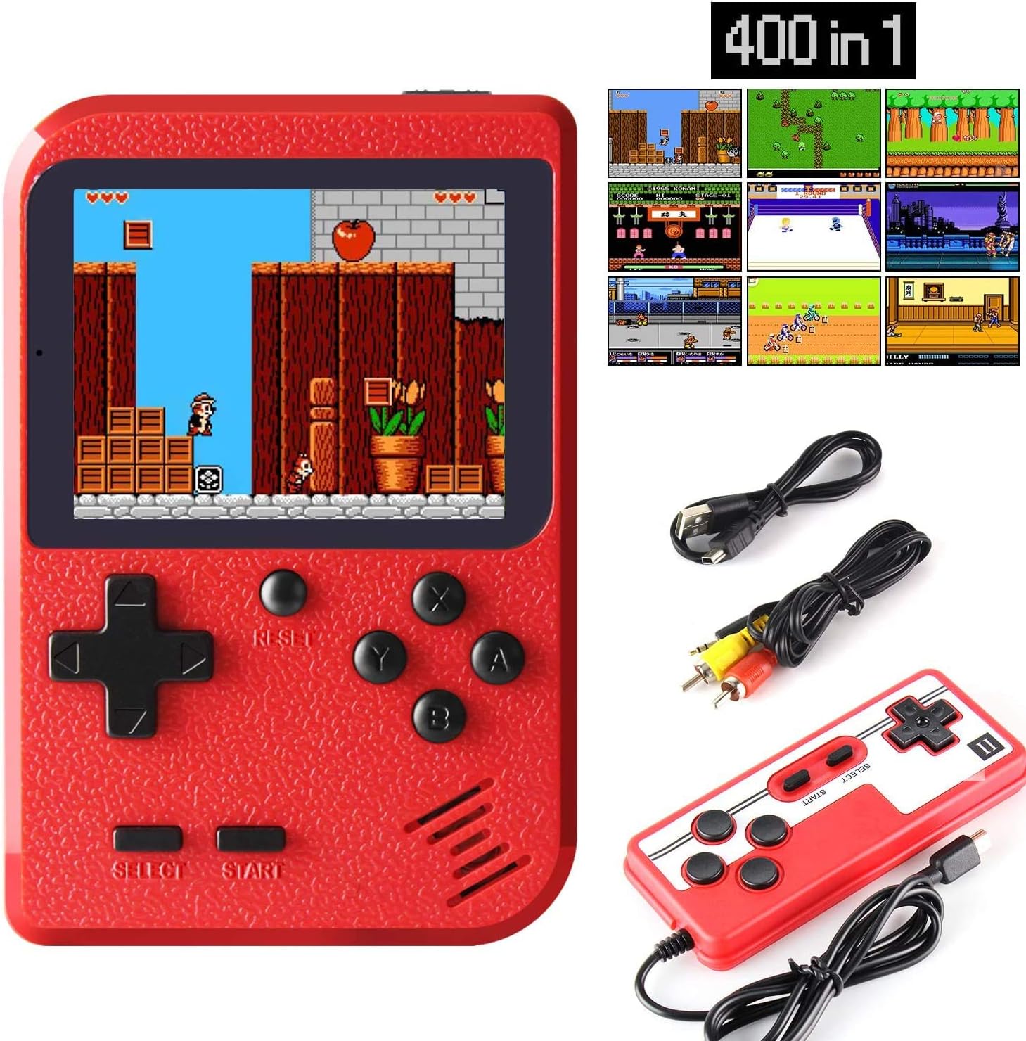Handheld Game Console Retro Handheld Game Console Player with 400 Classical FC Games 3 " Color Screen Game boy Games Support for Connecting TV & Two Players 1020mAh Battery for Kids &Adult (Red): Toys & Games