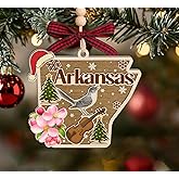 AlvaradoDesign Arkansas State Christmas Wooden Ornament - State USA Ornament - Moving to Arkansas Gift - Travel Gift - 2 Layer Laser Cut Wooden Ornament