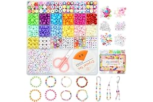 JOJANEAS Cute Pony Beads Bracelets Making Kit Letter Beads Polymer Clay Beads for Bracelets Making Incldued - Rainbow Kandi Beads for Jewelry Making Beads Kit with Strings Craft for Girls Adult