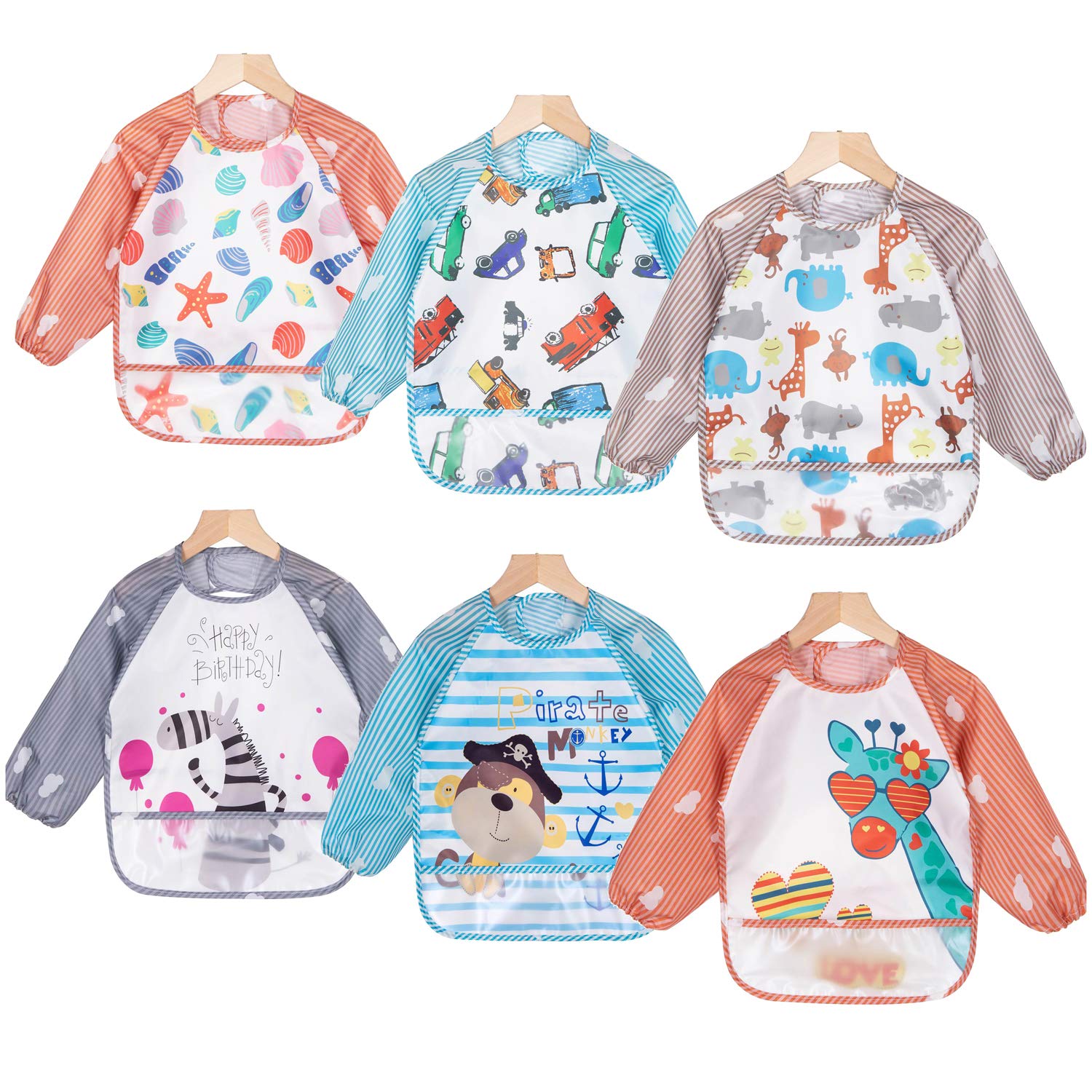 ElecMotive Waterproof Bib with Sleeves Children’s Baby Bib Aprons Recommended for Children Aged 0 - 3 Years