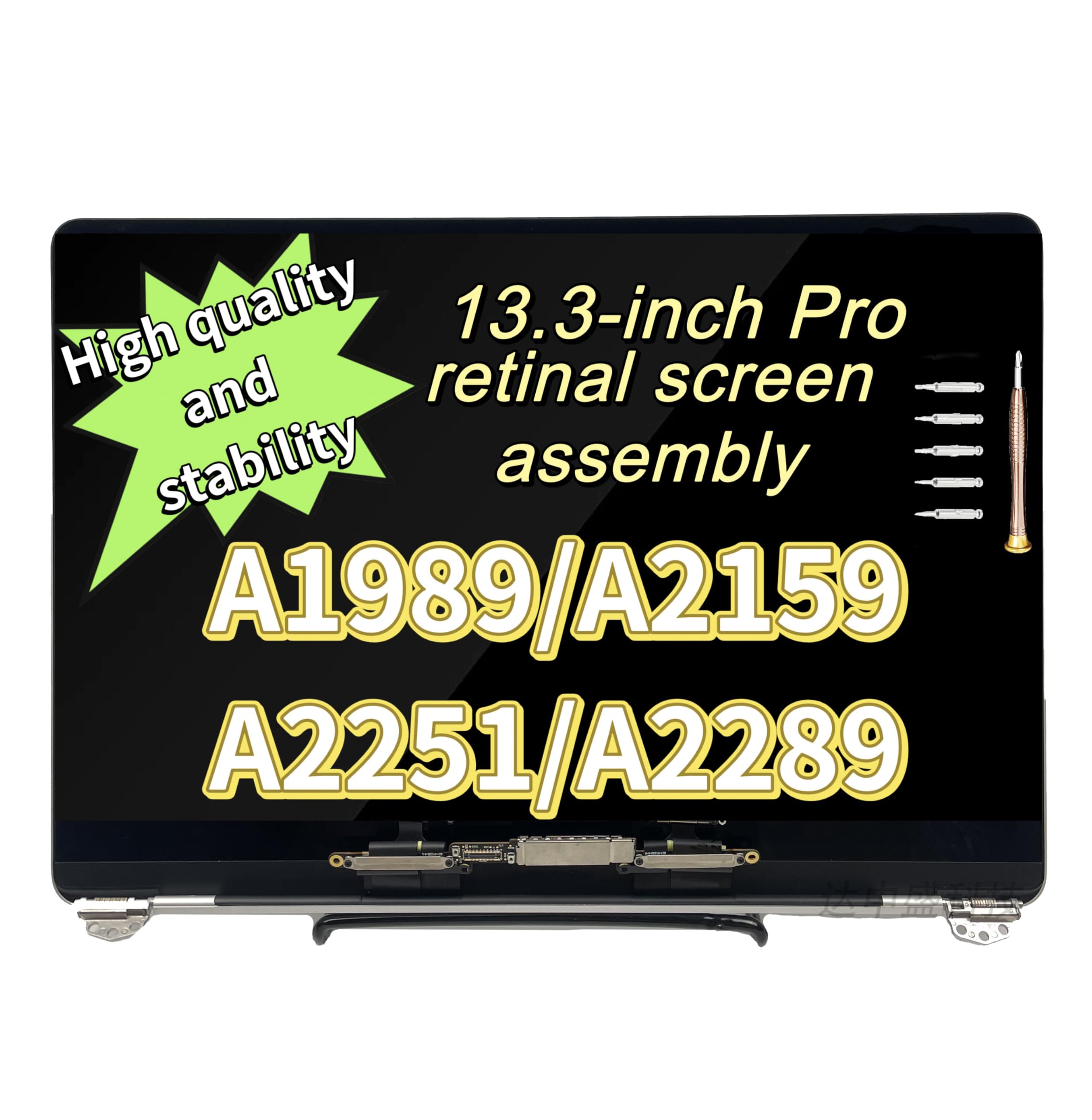 Ersatzbildschirm für MacBook Pro 13,3 Zoll A1989 A2159 Ende 2018 Mitte 2019 A2251 A2289 EMC 3214 EMC 3358 EMC 3301 Retina Full LCD Display Assembly 2560 x 1600 (Silber)
