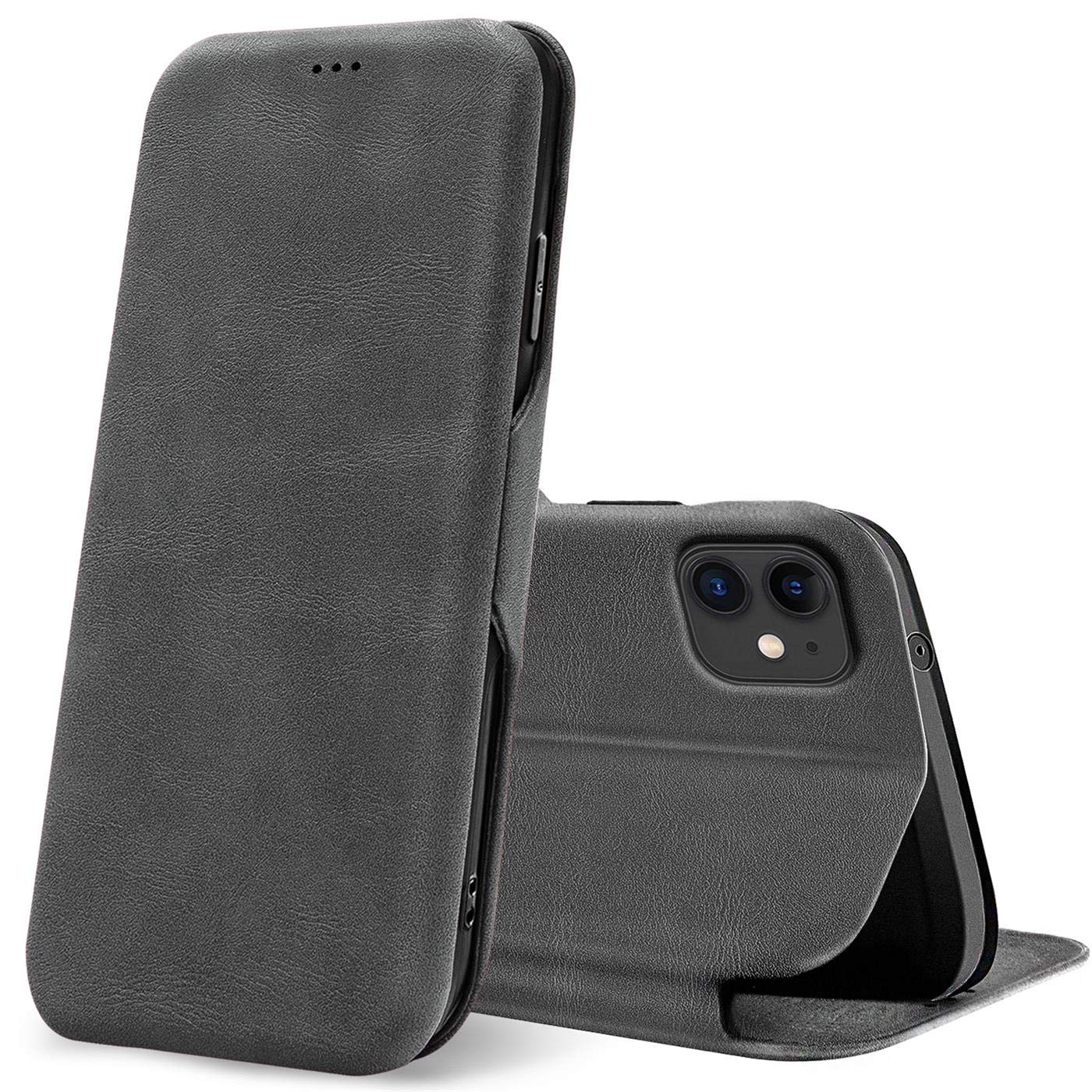 Verco Book Style for iPhone 11 Case, Premium Magnetic Flip Cover for Apple iPhone 11 Wallet Case with Card Slot [6.1 inch, Grey