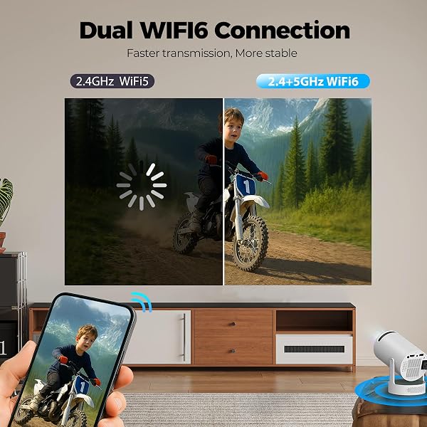 HOTPEAK MINI PROJECTOR WITH WIFI 6 AND BLUETOOTH 5.0, 300 ANSI LUMENS 4K SUPPORTED PORTABLE PROJECTOR, ANDROID 11 SMART PROJECTOR WITH AUTO KEYSTONE 270° ROTATABLE PROJECTOR FOR BEDROOM CEILING