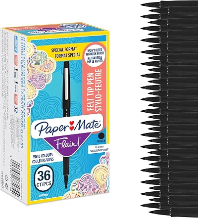 Paper Mate Flair Felt Tip Pens Medium Point Black 36 Count