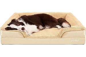 JOYELF Orthopedic Dog Bed for Large Dogs, Foam Sofa Couch Bed, Bolster Waterproof Pet Bed with Removable Washable Cover and Nonskid Bottom, Durable Dog Bed Couch for Medium to Large Dogs -Khaki
