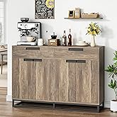 Garvee Kitchen Buffet Cabinet 55 Inch Large Modern Sideboard with 2 Drawers and 4 Doors, Coffee Bar Buffet Table for Kitchen and Dining Room, Brown