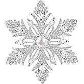 KristLand - Art Deco Silver Elegant Snowflake Brooch for Women Freshwater Pearl with AAA Cubic Zirconia Winter Corsage Pin Mother