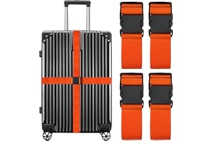 LEEHOOM Luggage Straps for Suitcases Travel Belt Suitcase Strap, Heavy Duty with Quick-Release Buckle Suitcase Safe Belt with Name Card, Bright Color Adjustable Luggage Belts, TSA Approved, 4 Pack, Orange