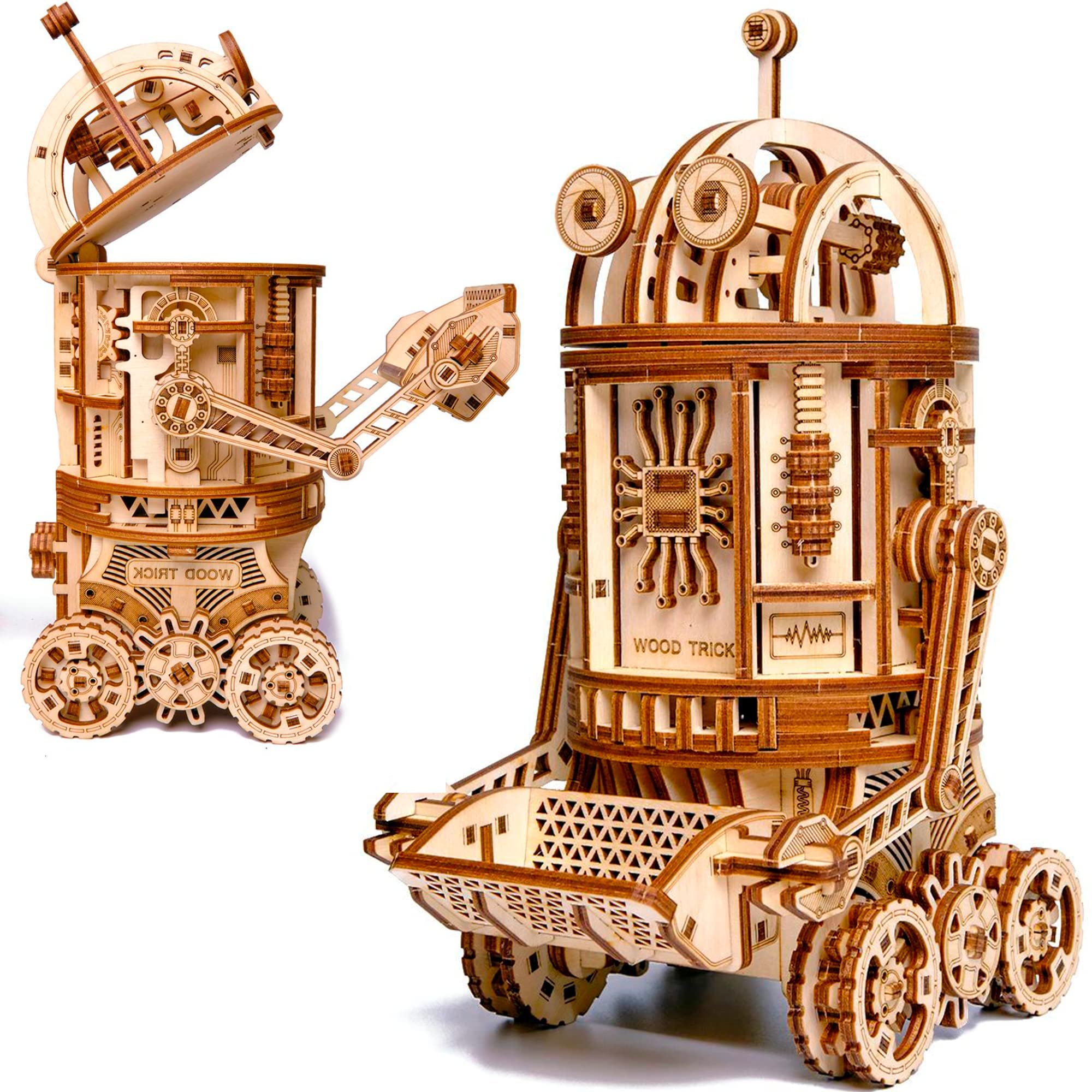 Wood Trick Space Junk Robot 3D Wooden Puzzles for Adults and Kids - Rides up to 13 ft - 9.5x6.7 in - Model Kits - DIY Wooden Models to Build
