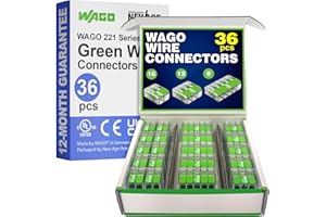 NEW AGE AMERICA WAGO 221 Series Green Range 36pc Compact Splicing Wire Connectors | Includes (16x 221-422) (12x 221-423) (8x 221-425) | WAGO Green Connectors | 221 Lever Nuts Electrical | (2-port) (3-port) (5-port)