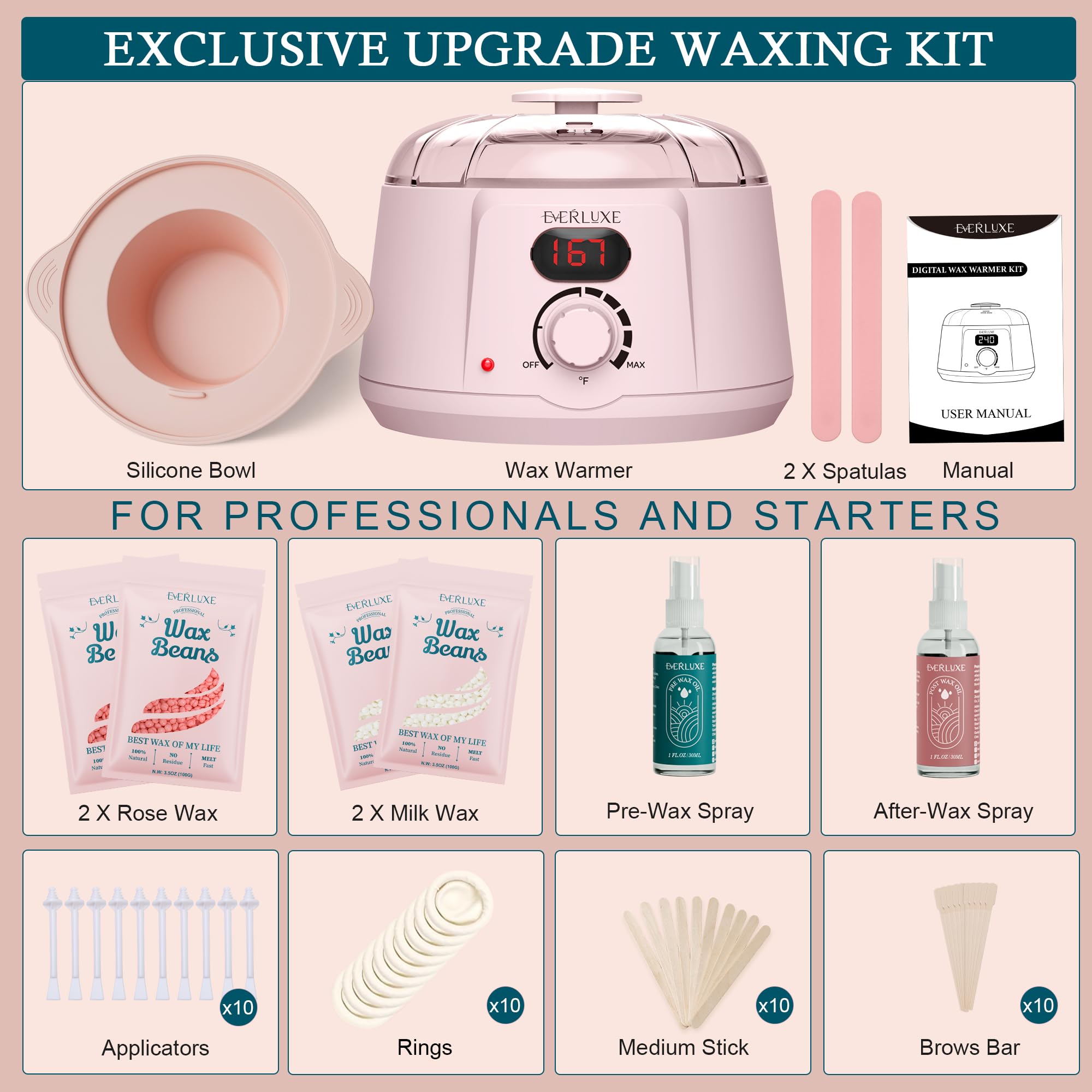Waxing Kit for Women Hair Removal with Silicone Wax Warmer Liner, Digital Waxing Machine Hard Wax Kit for Full Body, Arms, Legs, Face, Bikini, Brazilian Wax Kit for Women Men Sensitive Skin