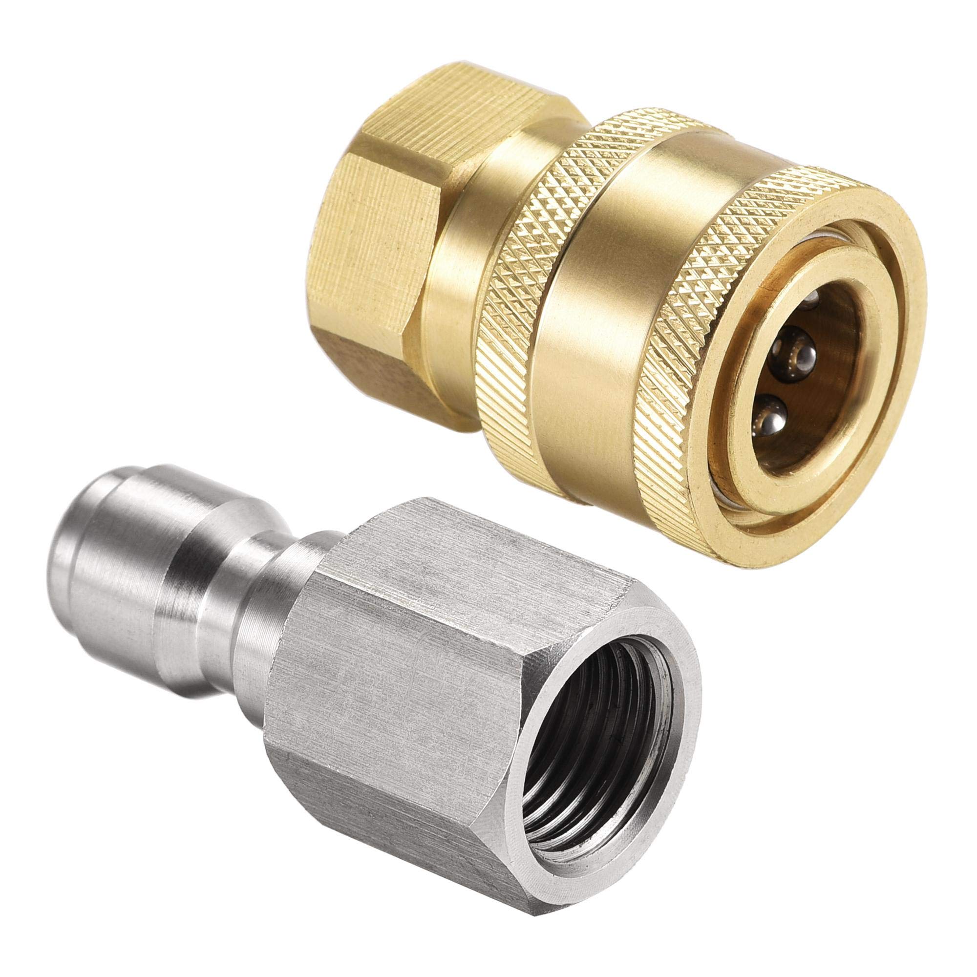 sourcing map Garden Hose Brass Quick Connectors Set Fittings G1/4 Female Thread Water Hose Connectors Pressure Washer Adapter Quick Disconnect Kit