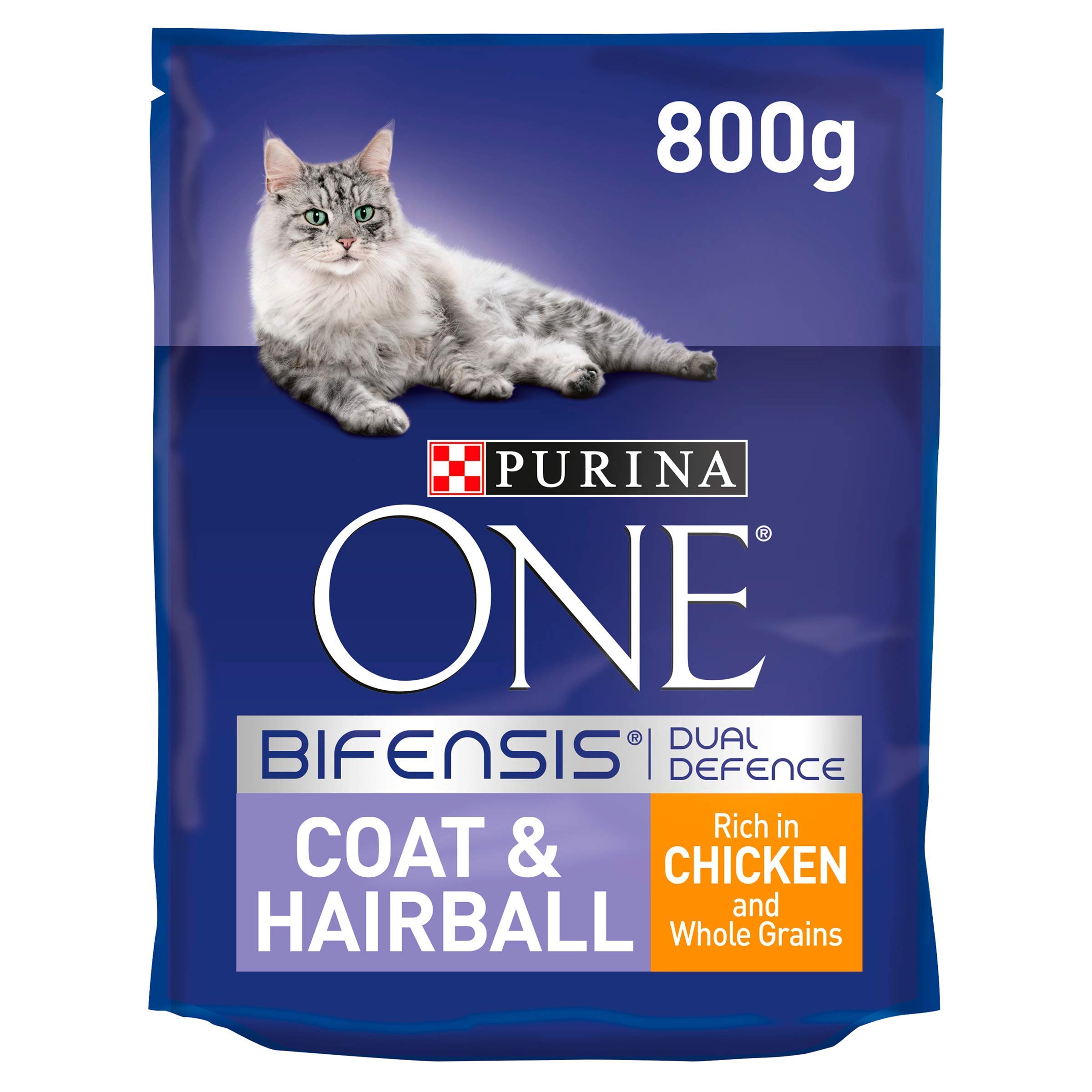 Purina ONE Coat & Hairball Dry Cat Food Chicken 800g (Pack of 4)