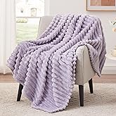 EXQ Home Fleece Throw Blanket for Couch or Bed - 3D Stripe Jacquard Decorative Blankets - Cozy Soft Lightweight Fuzzy Flannel Blanket Suitable for All Seasons(50"×60",Light Purple)