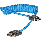 KONDOR BLUE | Mini HDMI (Type C) to Full HDMI (Type A) 2.0 Coiled Cable 12&rdquo;-24&rdquo; Braided | 4K 60Hz 18Gbps HDR, 3D, Reinforced | for On-Camera Monitors &amp; Recorders + More | Blue
