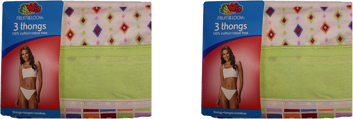 Medium Fruit of the Loom Women 100 Cotton Thongs,Print & Color May