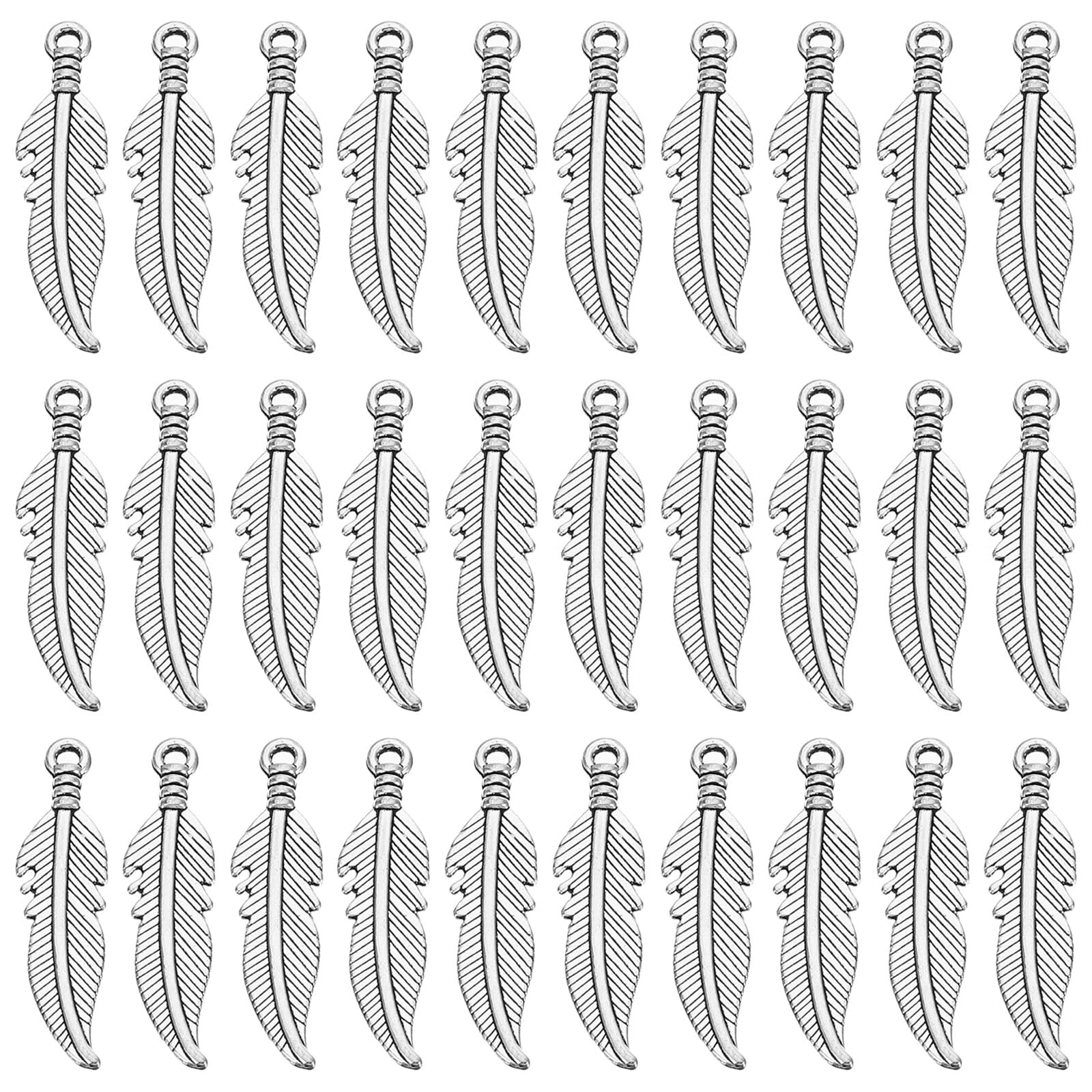 PATIKIL Feather Charm, 100Pcs Mini Feather Pendant Charm Bulk Metal Vintage Designer DIY Dream Catcher for Making s s Crafts Keychain, Silver