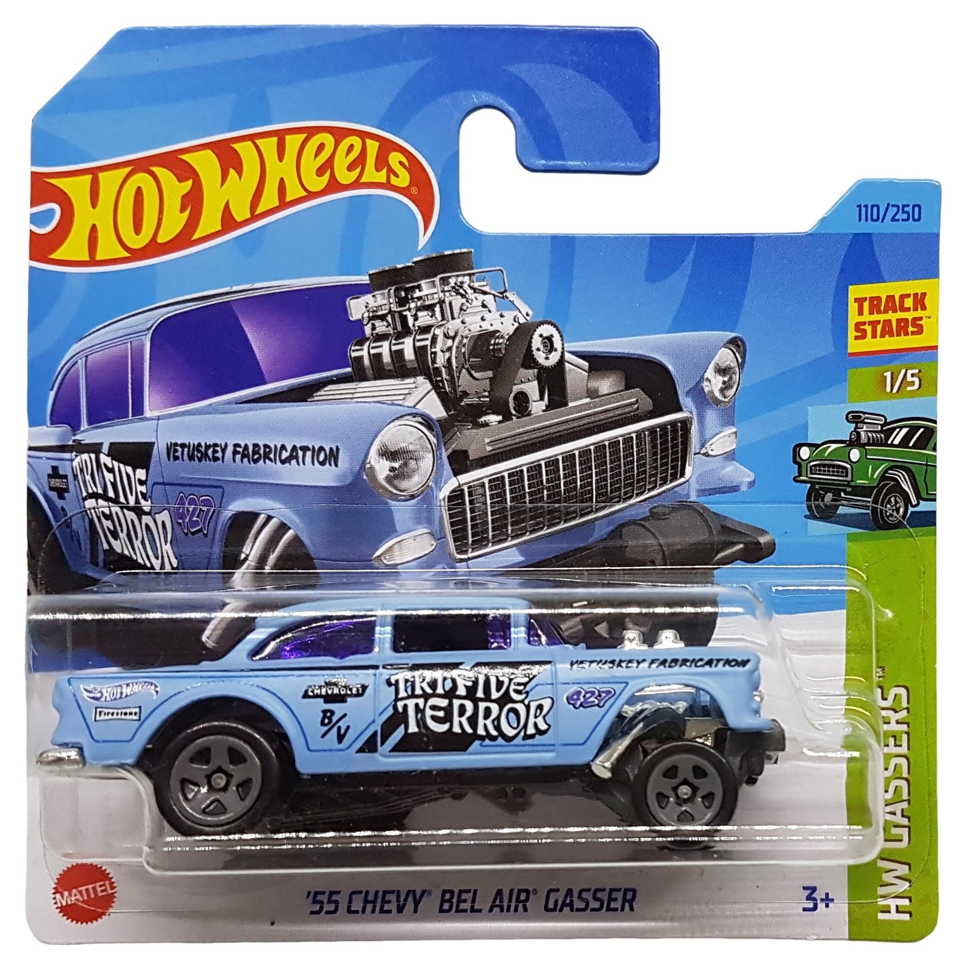 Hot Wheels - '55 Chevy Bel Air Gasser - HW Gassers 1/5 - HKK26 - Short Card - Track Stars - Firestone - GM - Mattel 2023-1:64