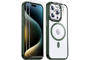 Temdan Magnetic for iPhone 15 Pro Max Case, [Compatible with Magsafe][2 Pcs Glass Screen Protector+Camera Lens Protector] [Not Yellowing] Slim Shockproof Case for iPhone 15 Pro Max 6.7 inch,Green