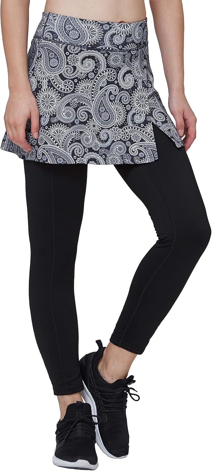 Westkun Women Running Skirted Leggings with Thermal Fleece Ankle Length