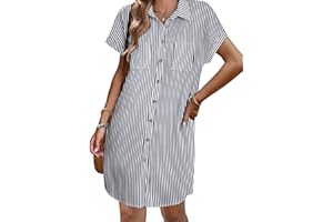 Zeagoo Womens Button Down Shirt Dress Summer Cotton Linen Dress V-Neck Mini Dress Casual Short Sleeve Loose Tunic Dresses