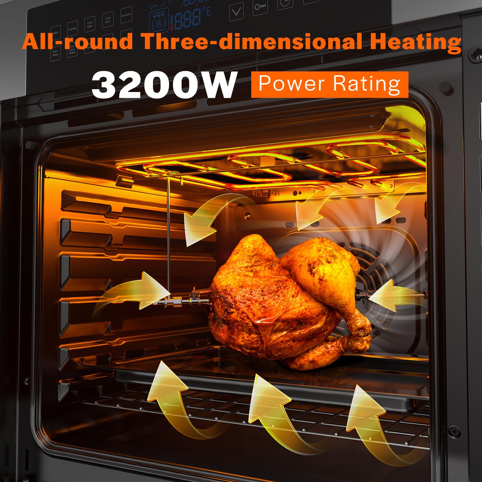 Empava 24 Inch Electric Single Wall Oven 10 Cooking Functions Deluxe 360° ROTISSERIE with Sensitive Touch Control in Stainless Steel, SC02