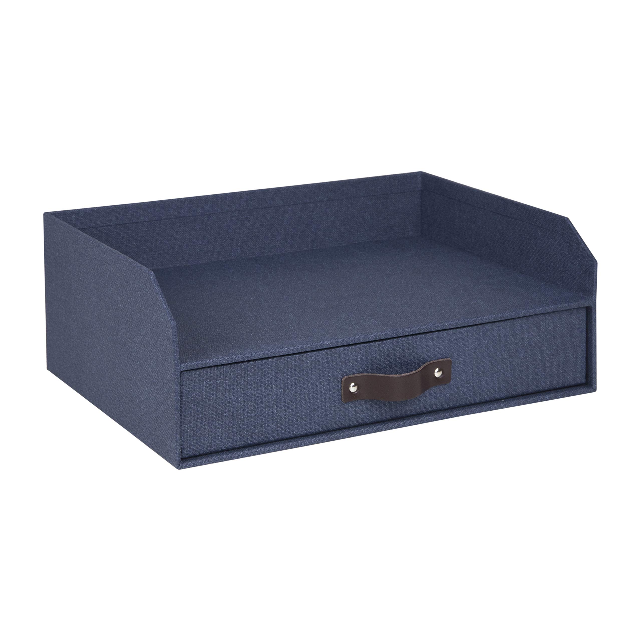 Bigso Box of Sweden Walter Letter Tray | Paper Tray Organizer for A4/Letter Size Documents w/Full-Width Storage Drawer, Horizontal Letter Tray w/Stable Rubber Feet for Desks | 13.1"x10"x5.2" | Blue
