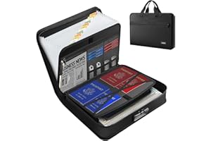 JUNDUN Accordion File Organizer with Lock,Multi-Pockets Fireproof Document Organizer with Handle & Zipper - 13 Pockets Expanding File Folder with Labels for Letter A4 Files and More