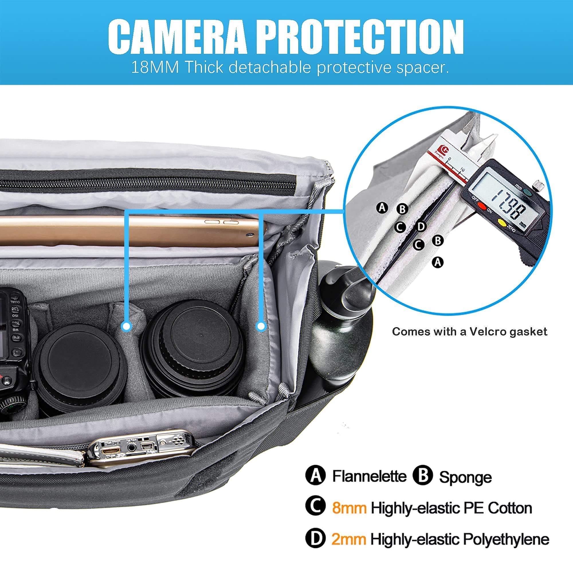 Cwatcun Shockproof Camera Bag with Detachable Insert Case for Canon Sony Nikon Leica Pentax Many Brands Cameras & Lenses Crossbody Camera Bag DSLR SLR Shoulder Camera Bag with Tripod Straps