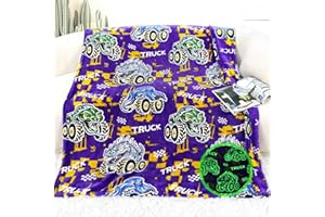 JAPDNK Truck Blanket for Boys - Glow in The Dark Kids Throw Blanket with Tractor & Excavator Design