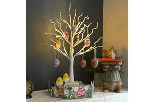 Vanthylit Easter Egg Tree Lights, 2FT Easter Tree Battery Operated USB with Timer, White Birch Tree Tabletop Centerpiece Light for Easter Decorations