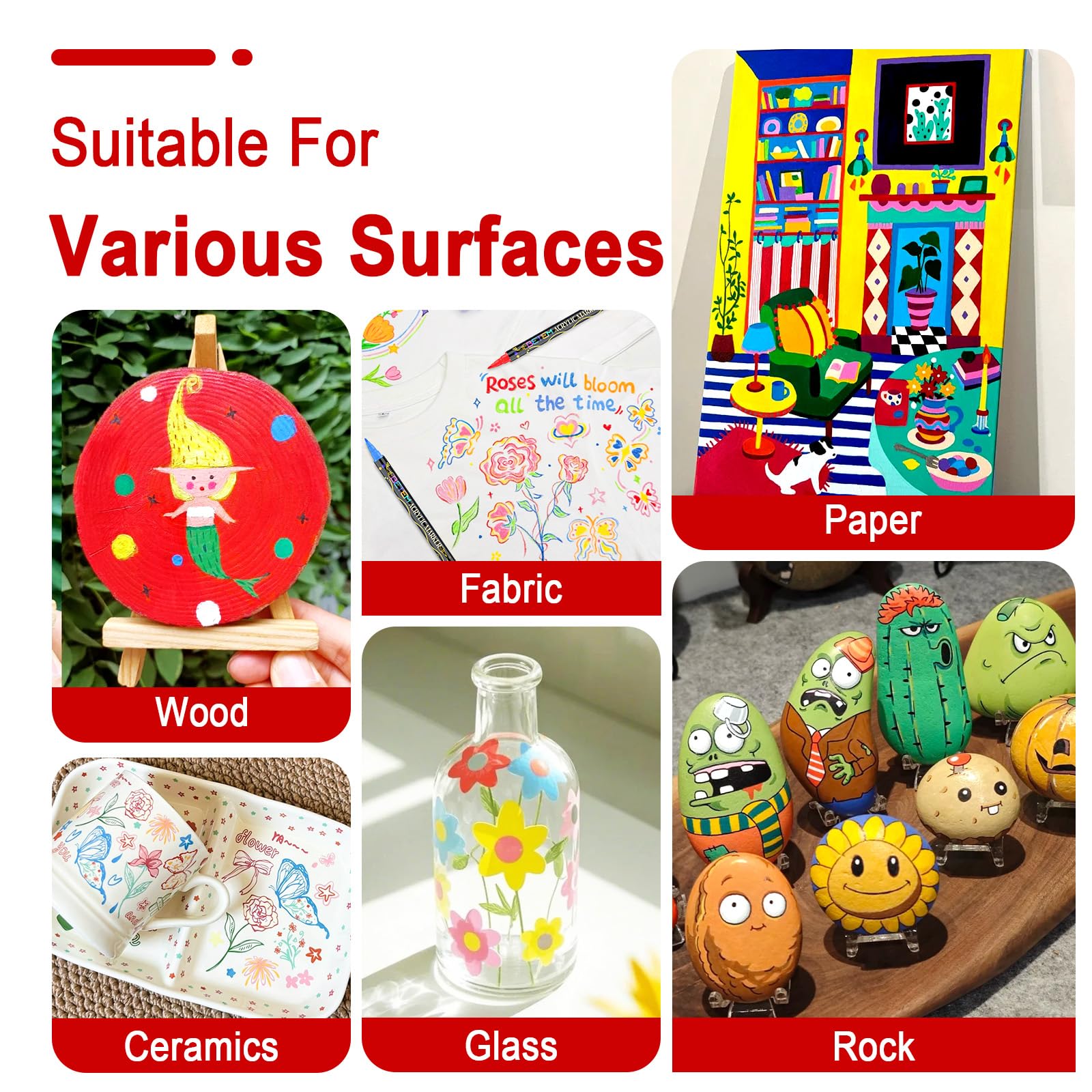 Betem Paint Markers Acrylic Paint Pens, Dual Tip 48 Colors Acrylic Markers with Brush Tip and Fine Point, Art Supplies for Wood, Canvas, Stone, Glass, Rock Painting Kit DIY Crafts Drawing Kit with Bag