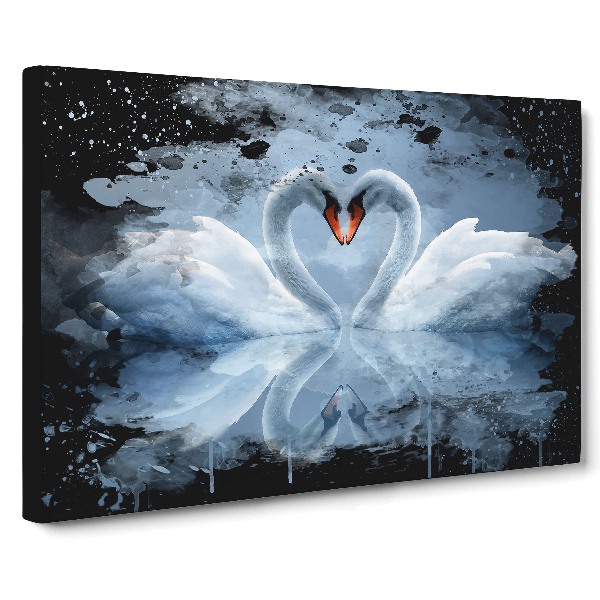 White Swan Love Heart Lake Modern CB Canvas Print | Gallery Wrapped 30mm Frame Wall Art | 20x14 inches | Ready to Hang | Modern Landscape Picture | Living Room Bedroom Lounge Office