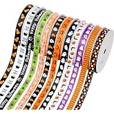 YAMA Halloween Ribbon Thin Grosgrain 3/8 Inches Thin Halloween Ribbons Set for Crafts Gift Wrapping Home Decor 12 Rolls 60 Yards