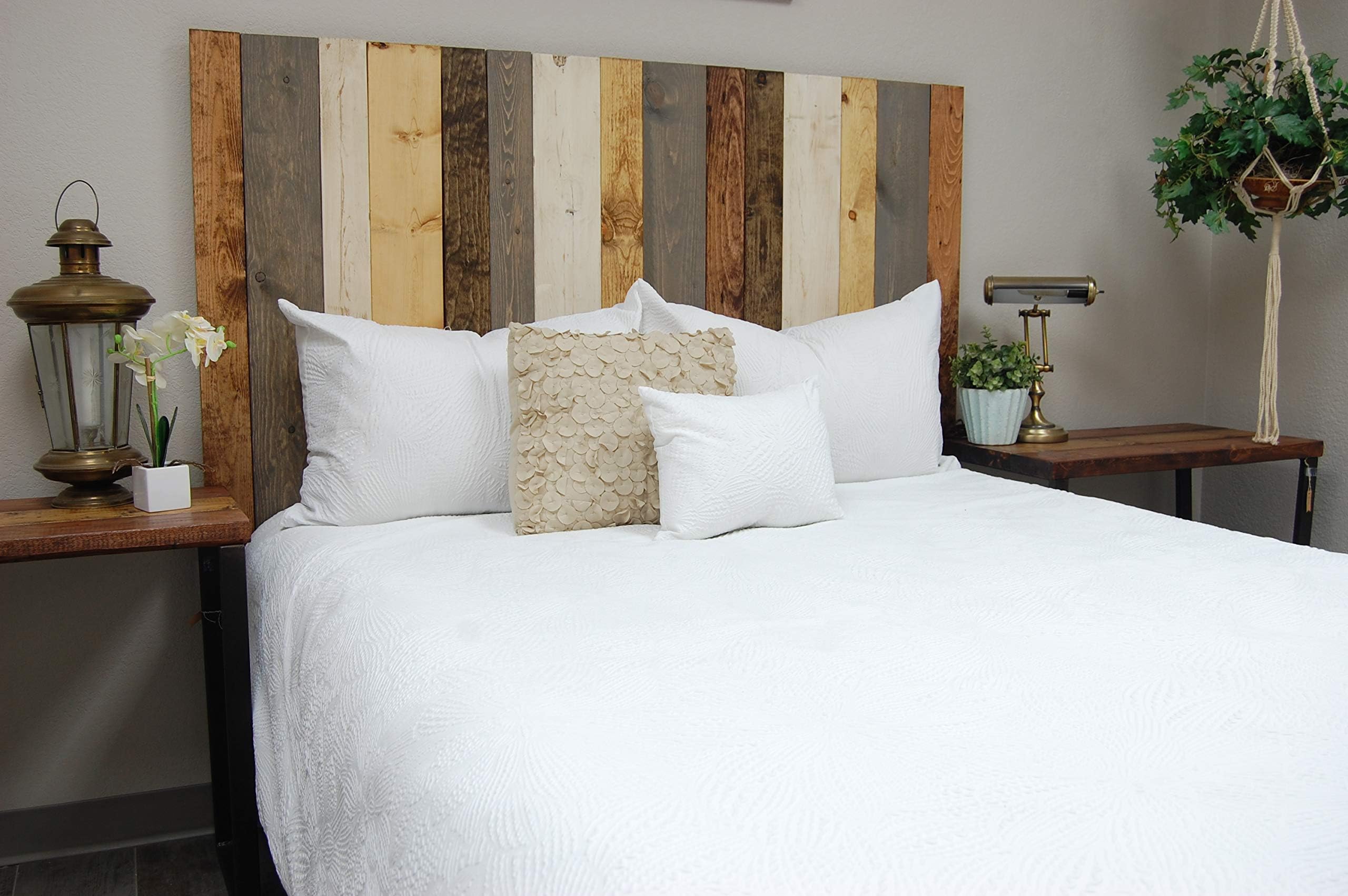 Rustic Mix Headboard Full Size, Hanger Style, Handcrafted. Mounts on Wall. Easy Installation