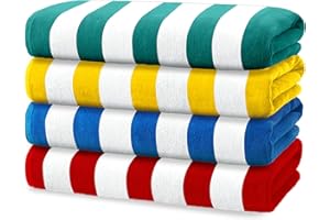 BEN KAUFMAN SALES CO Kaufman - Bright Colored Beach Towels | 100% Cotton Oversized Large Beach Towel | Cabana Striped Towels for Beach/Pool/Hot Tub | Lightweight Velour Beach Towels Set | 30" x 60" | 4 Pack