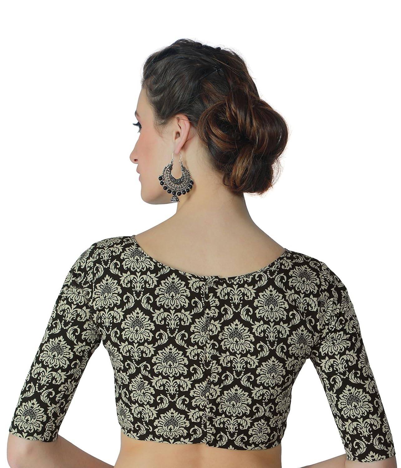 studio shringaar women's moghul print readymade saree blouse with elbow length sleeves