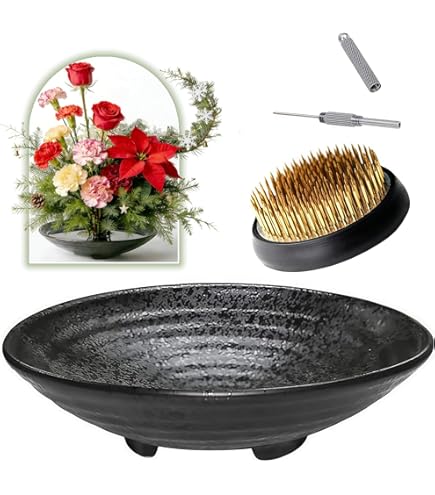 Amazon.com: 日本古典插花花瓶組,極簡陶瓷花盆淺容器,附2.4 英吋(約6.1