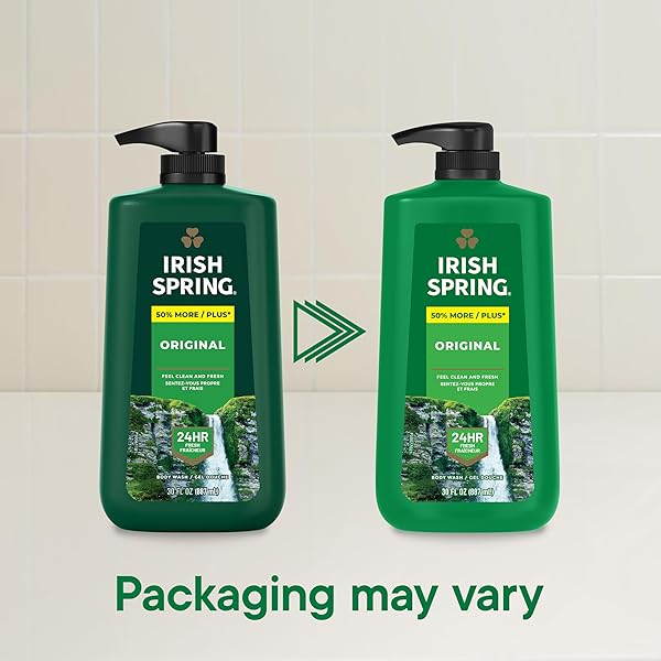 IRISH SPRING ORIGINAL MOISTURIZING BODY WASH FOR MEN, 24-HOUR FRESH, FACE AND BODY WASH, BIODEGRADABLE INGREDIENTS, PARABEN FREE, COOL FRESH SCENT, 30 FL OZ PUMP BOTTLE